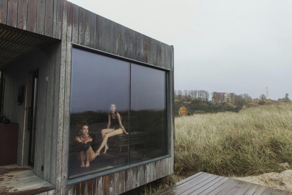 Outdoor sauna in nature